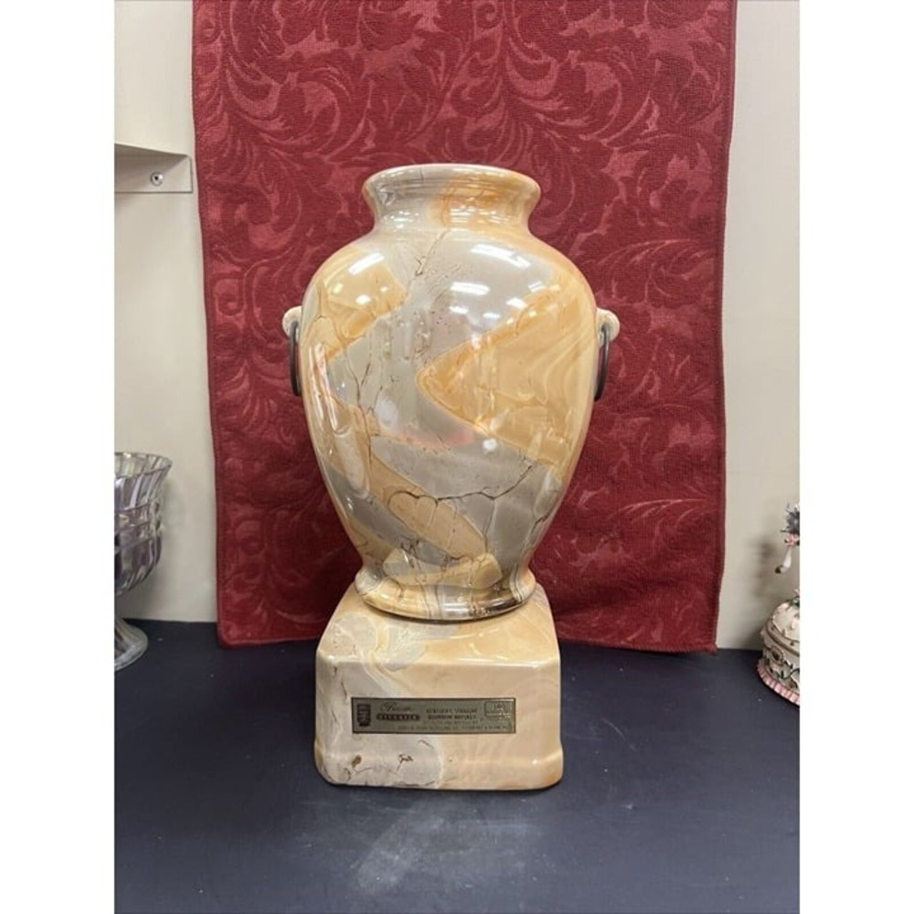 Jim Beam Executive Vase Decanter 12" Vintage 1986 Marble Pattern 2 Piece (798)‎